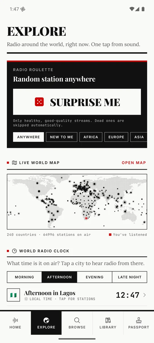Explore: Radio Roulette, the live world map and World Radio Clock